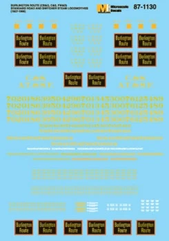 Microscale Industries 87-1130 Chicago, Burlington & Quincy - CB&Q -- Steam Locomotives 1927-66, HO Scale