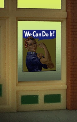 Miller Engineering Animation 9110 "We Can Do It" Window Sign, HO/O Scale