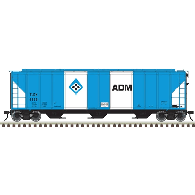 ATLAS 3002371 2RL PS-4427 LOW-SIDE HOPPER ADM 6624, 6688 (BLUE/WHITE), O Scale